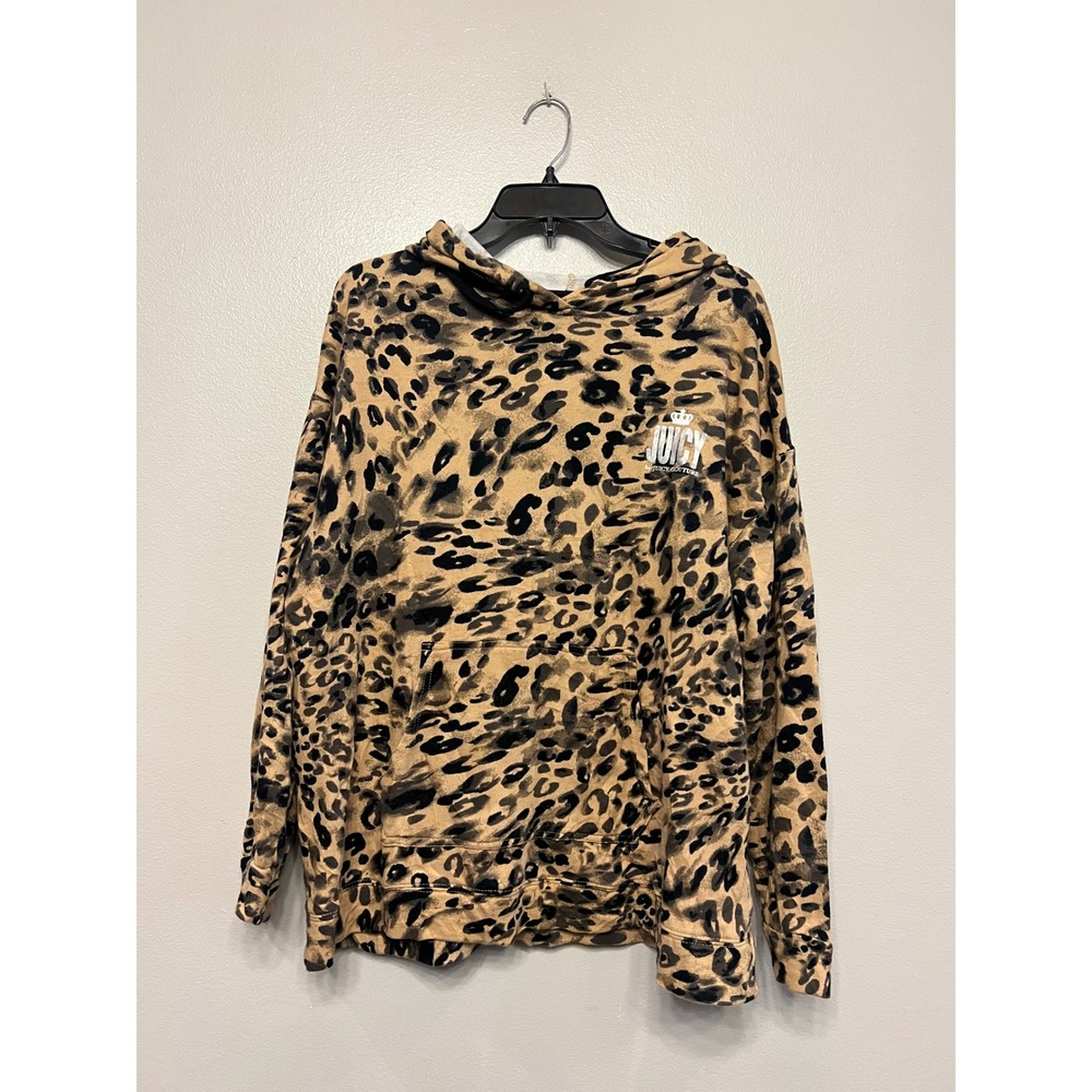Juicy by Juicy Couture Leopard Print Hoodie Womens XL Brown Animal Sweatshirt